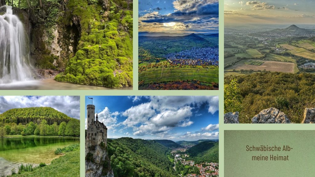 Collage aus Fotos Reutlingen, Eningen, Lichtenstein